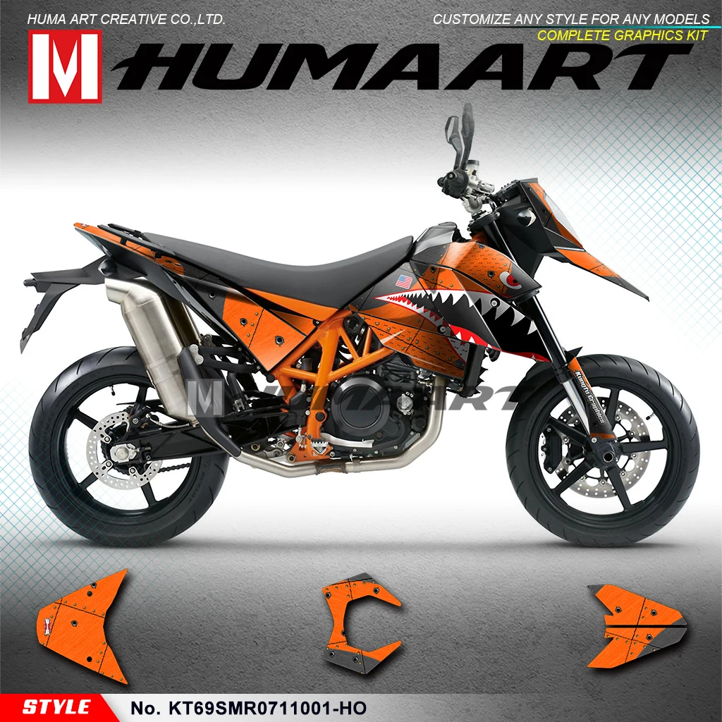 HUMAART Supermoto Graphics Motorcycle Decor Custom Stickers Set Full Vinyl Wrap Kit for KTM SM SMR 690 2007 2008 2009 2010 2011