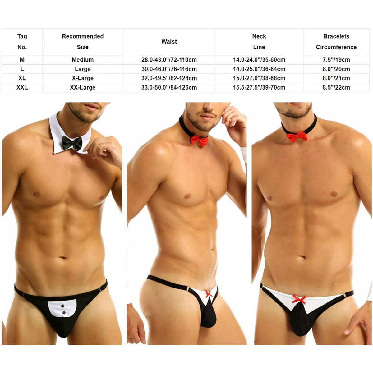 Mens Sexy Waiters Role Play Lingerie Set Bowknot Collar Cuffs with  Briefs Outfits Gay Male Rave Party Clubwear Underwear