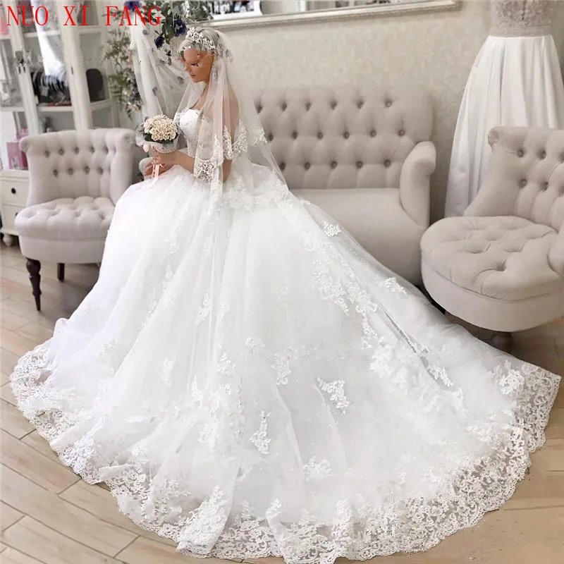 Nuoxifang Vintage Vestidos De Novia Casamento 2022 Bruidsjurken Baljurk Lace Applique Trouwjurk Robe De Mariee Trouwjurk