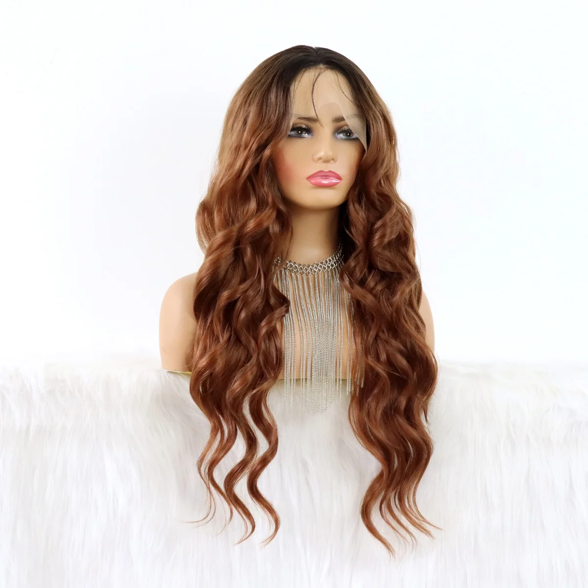 Brown 13*4 Lace Front Wigs Dark hair root With Natural Hairline  Synthetic Wig Daily Use Wigs Heat Resistant Fiber for Women