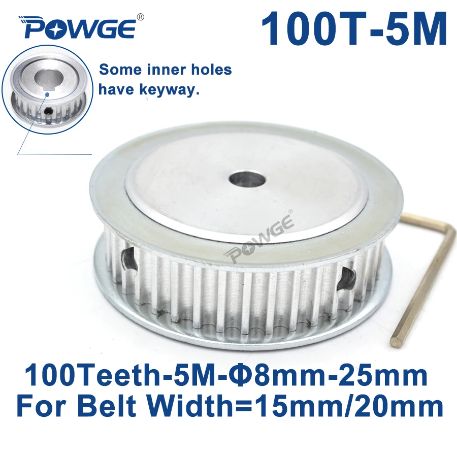 

POWGE 100 Teeth HTD 5M Synchronous Timing Pulley Bore 10/12/15/16/17/19/20/25mm for Width 15/20mm HTD5M wheel Gear 100Teeth 100T