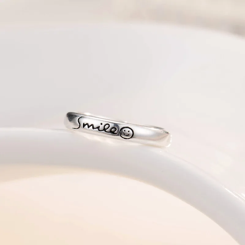 925 Sterling Silver Smiling face Open Rings For Women Vintage Style Lady Prevent Allergy Sterling-silver-jewelry