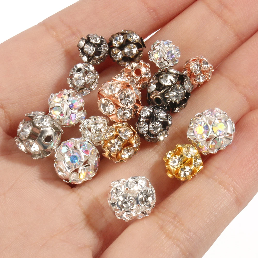 50 teil/los 6mm 8mm 10mm AB Farbe Strass Ball Form Lose Perlen Metall Kristall Perlen für schmuck Machen DIY Zubehör – Detail 3