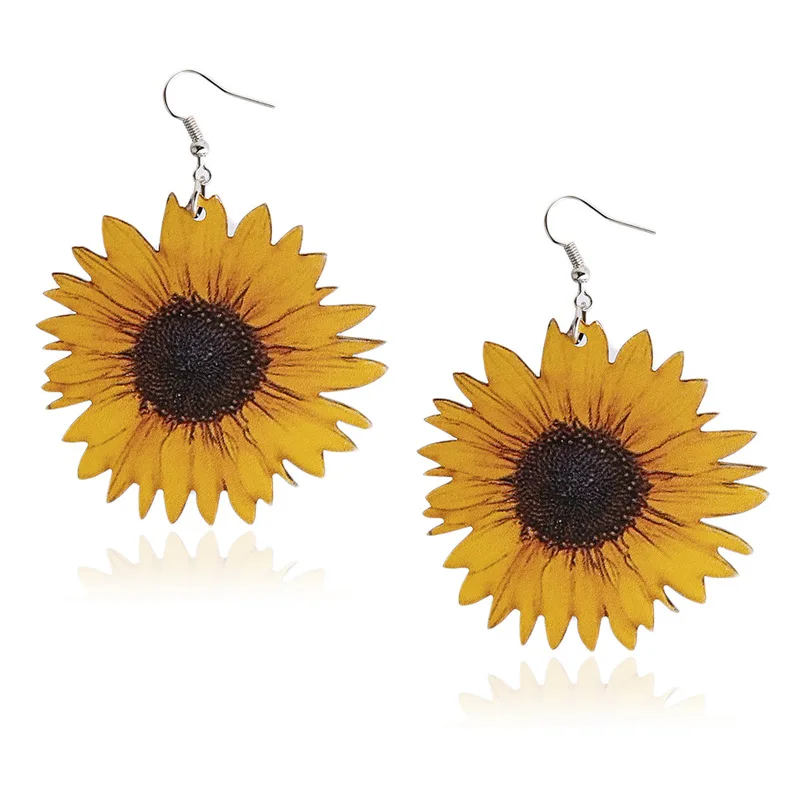 Wholesale Wood Sunflower Earrings for Women Yellow Big Daisy Sunflower Statement Earring Fashion Jewelry Best Friend Gifts