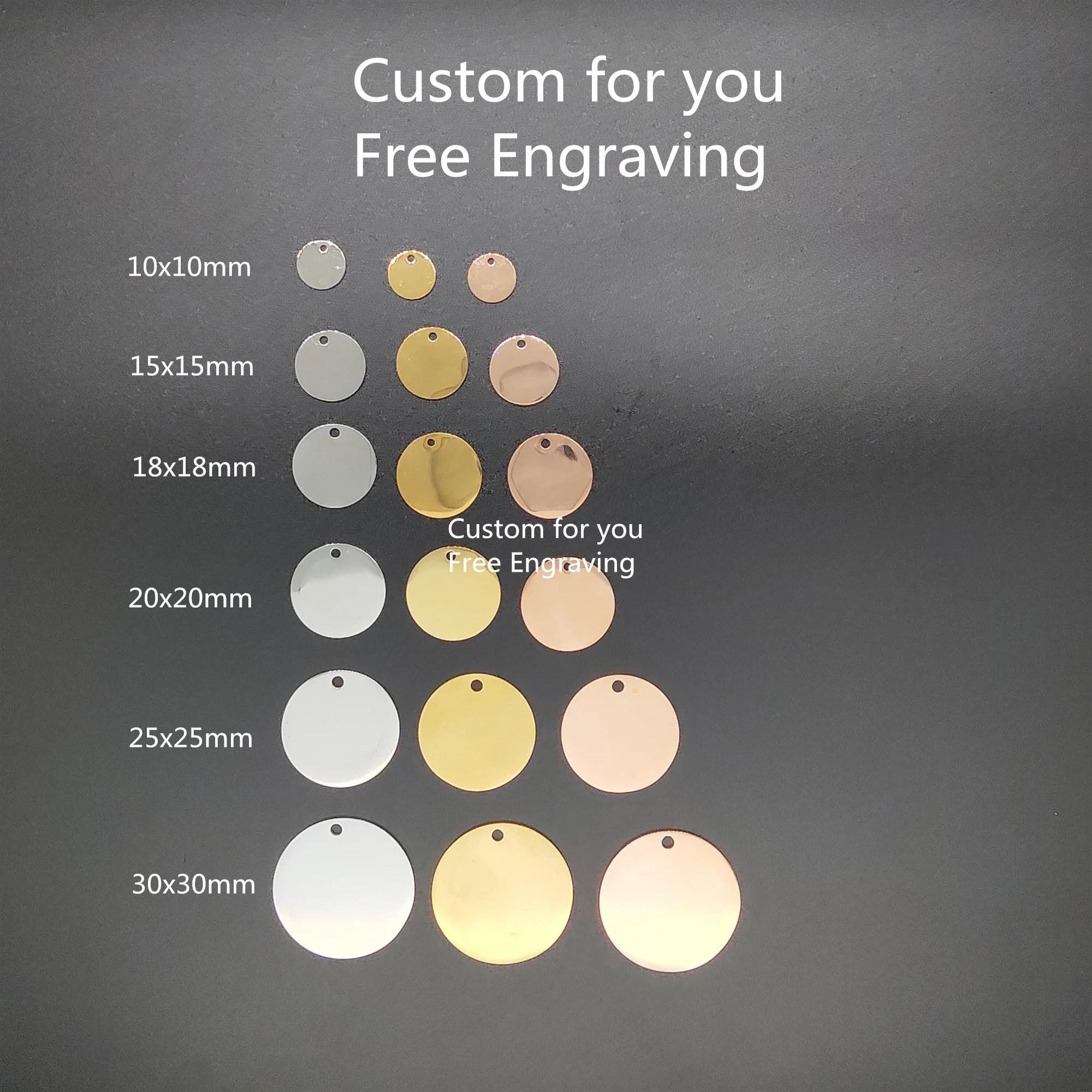 20pcs/lot Free Engraving Your Logo Or Words-stainless Steel Bracelet Charm Necklace Pendant Round Charm Logo Tag