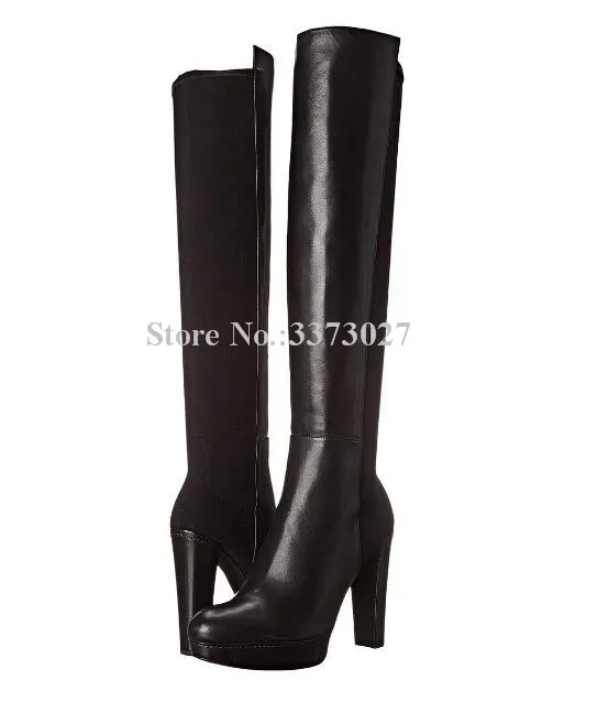 

Lady Platform Chunky Heel Long Boots Fashion Black Leather Suede Knee High Boots Women New Sexy Winter Knight Boots Dropship