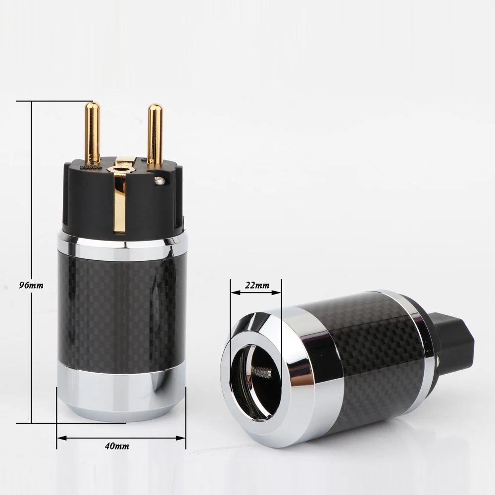 Paar EU-Schuko-Stecker Schwarz Kohlefaser 2-polig EU EUR Schuko-Netzstecker Gold/Rhodium-beschichtet DIY Netzadapter – Detail 9
