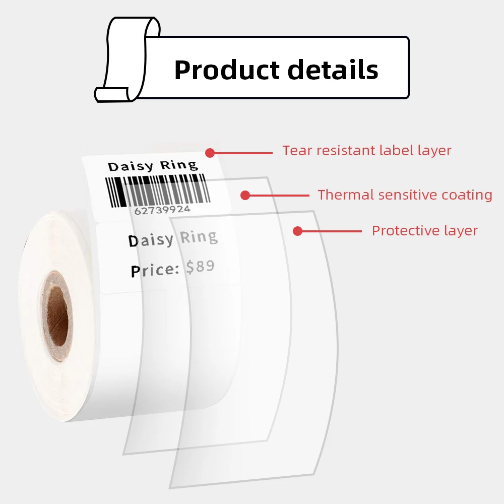 Phomemo Thermopapier für M110/M200 Drucker, Heimbüro-Etiketten, buntes Klebepapier, rund, quadratisch, bedruckbares Aufkleberpapier – Detail 1