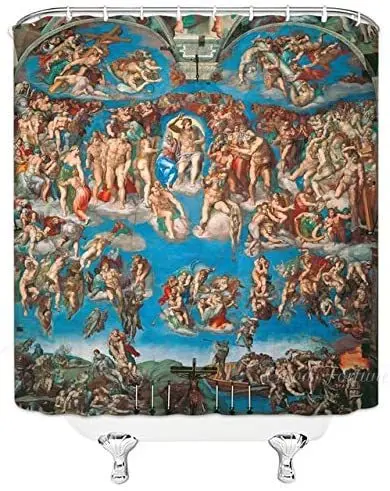 Old Wall Angel Virgin Mary Printed Shower Curtains Set Polyester Waterproof Bathroom Retro Jesus Christ Bath Decor