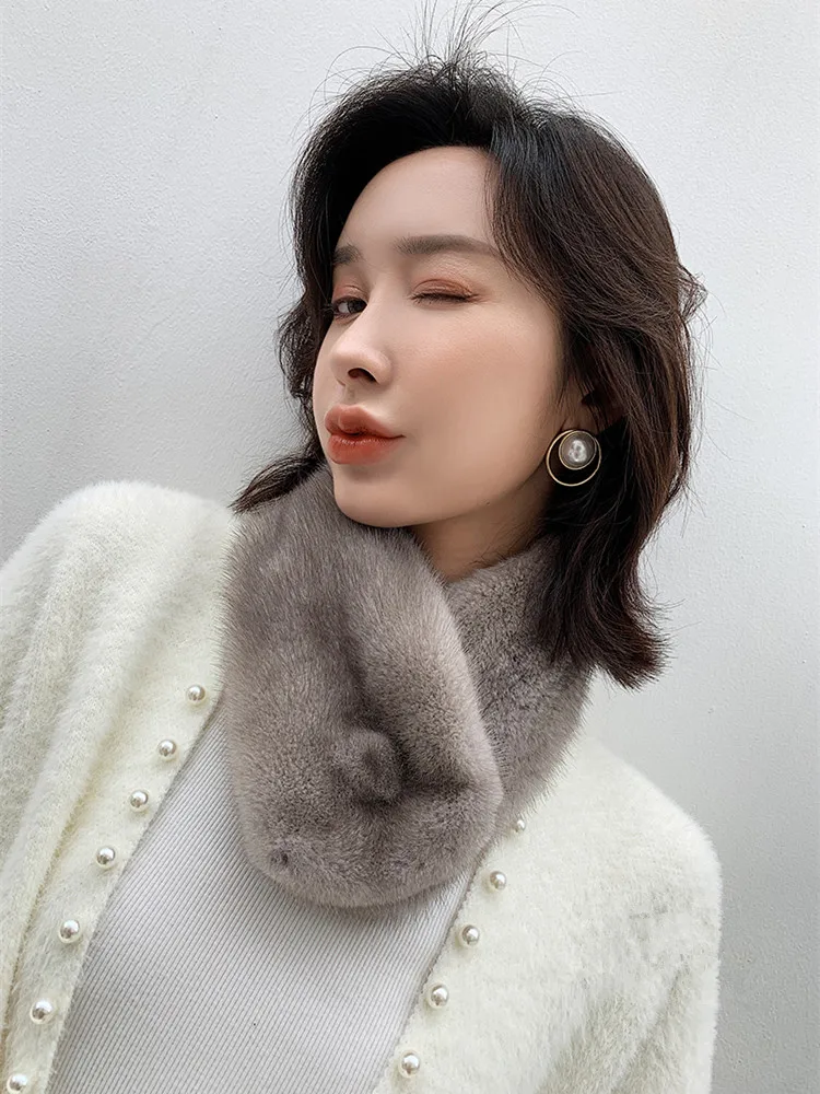 Luxury Fashon Real Mink Fur Scarf Lady Good Quality Warm Wraps Collar Full Pelt Gray Muffler Drop Shipping