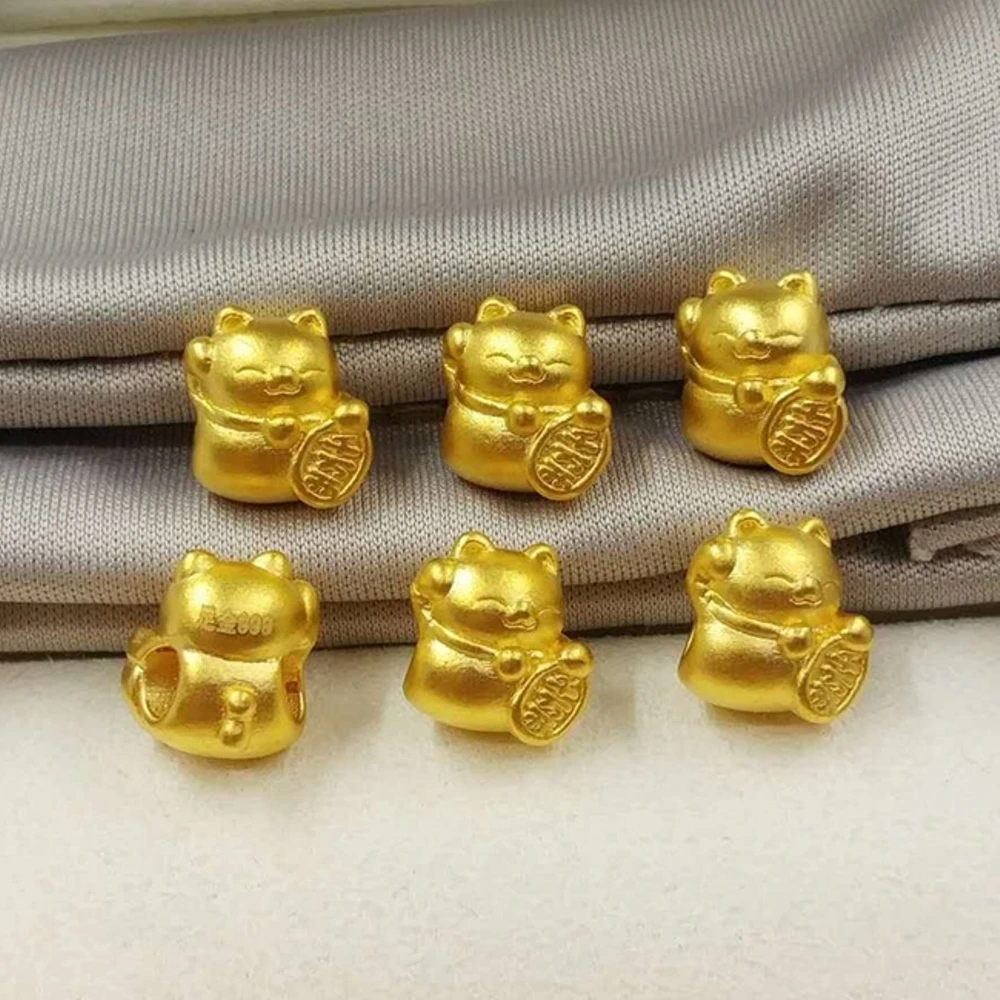 

1pcs Pure 999 24K Yellow Gold Bead Men Women DIY Lucky 3D Lucky Fortune Cat Pendant Within 0.2g
