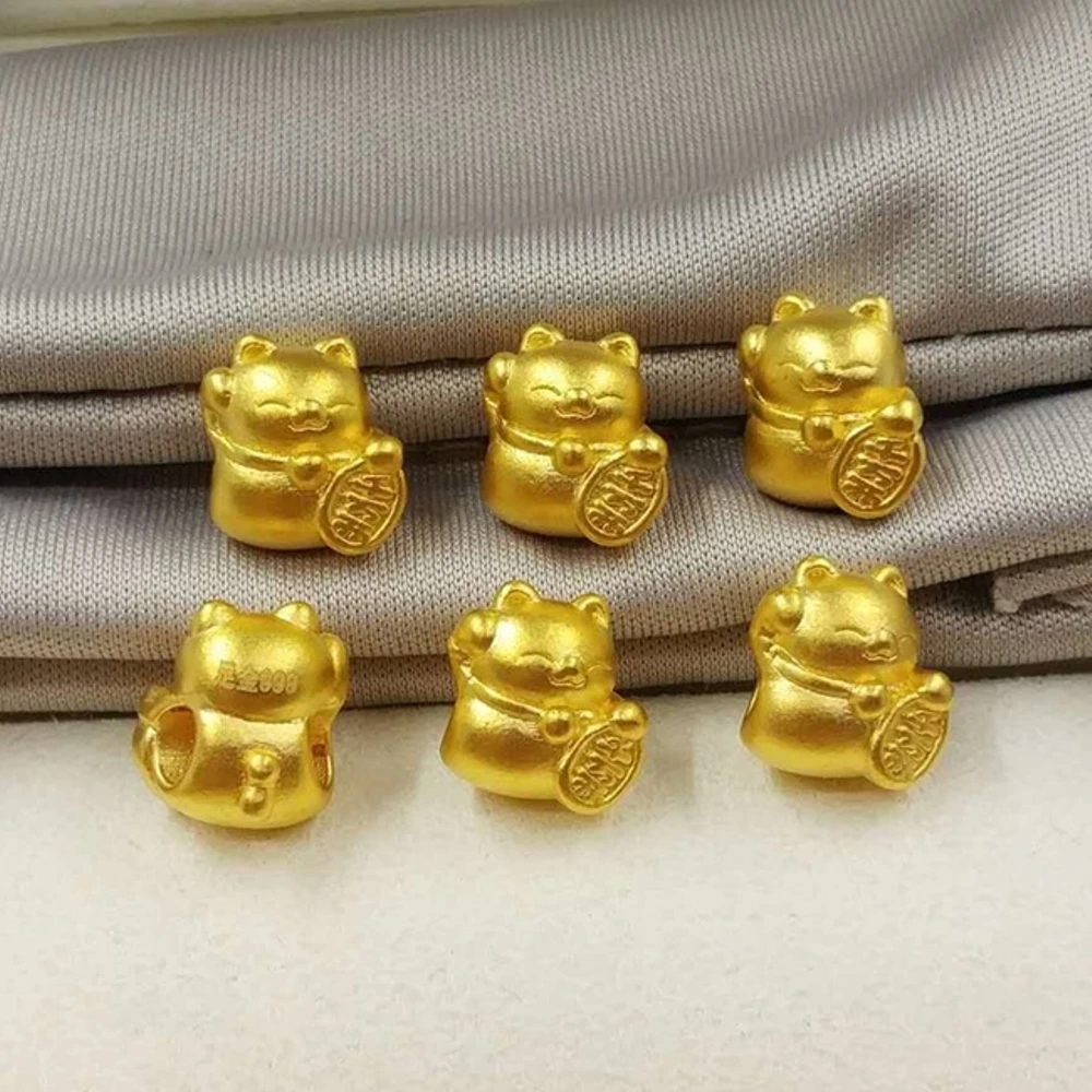 1pcs Pure 999 24K Yellow Gold Bead Men Women DIY Lucky 3D Lucky Fortune Cat Pendant Within 0.2g