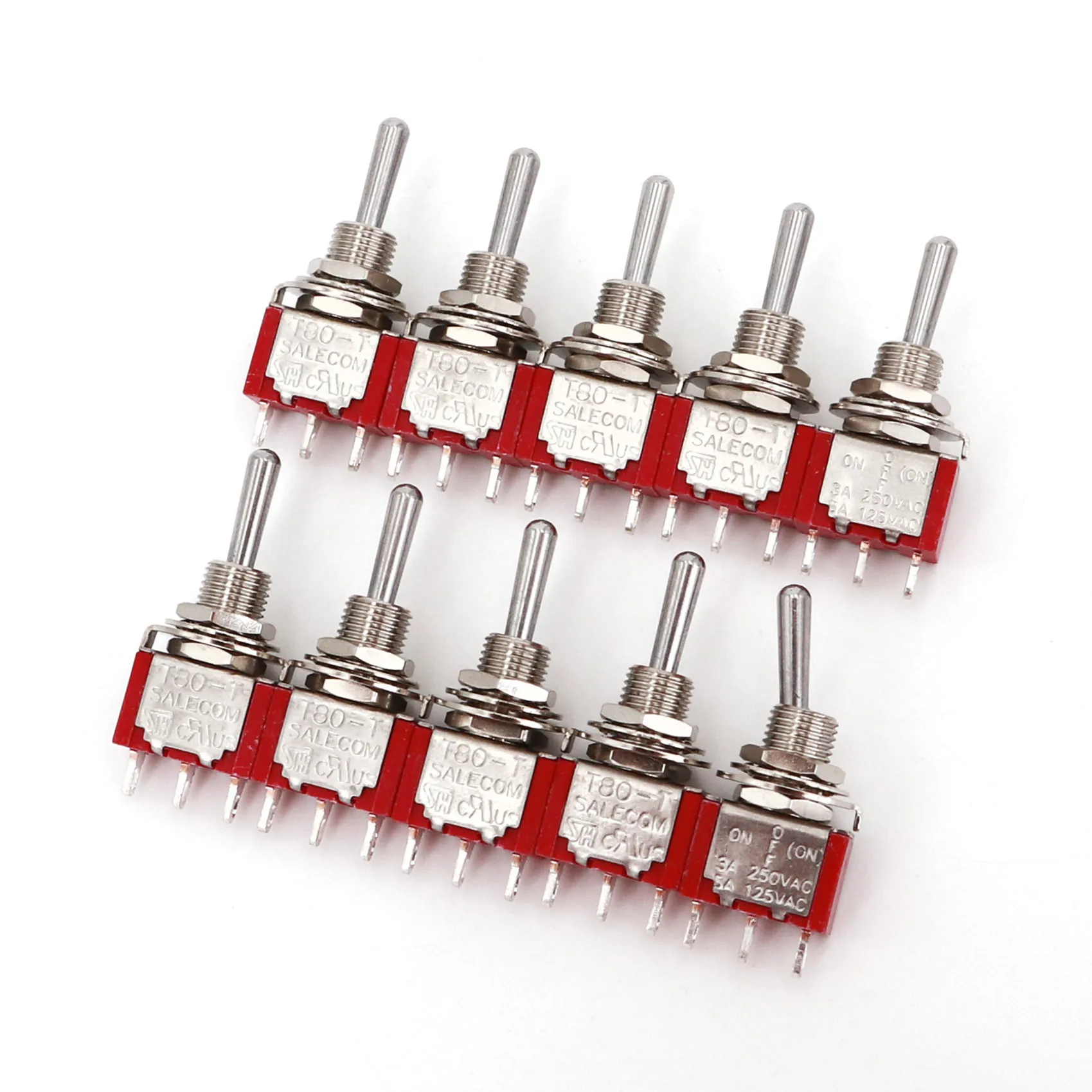 10Pcs SH T8014B Standard Lever 3Pin One Side Momentary ON-OFF-MOM SPDT Mini Toggle Switch