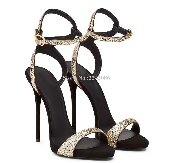 

Lady New Bling Stiletto Heel Sandals Fashion Ankle Strap High Heels Party Sandals Shoes Women Large Size Gladiator Sandals