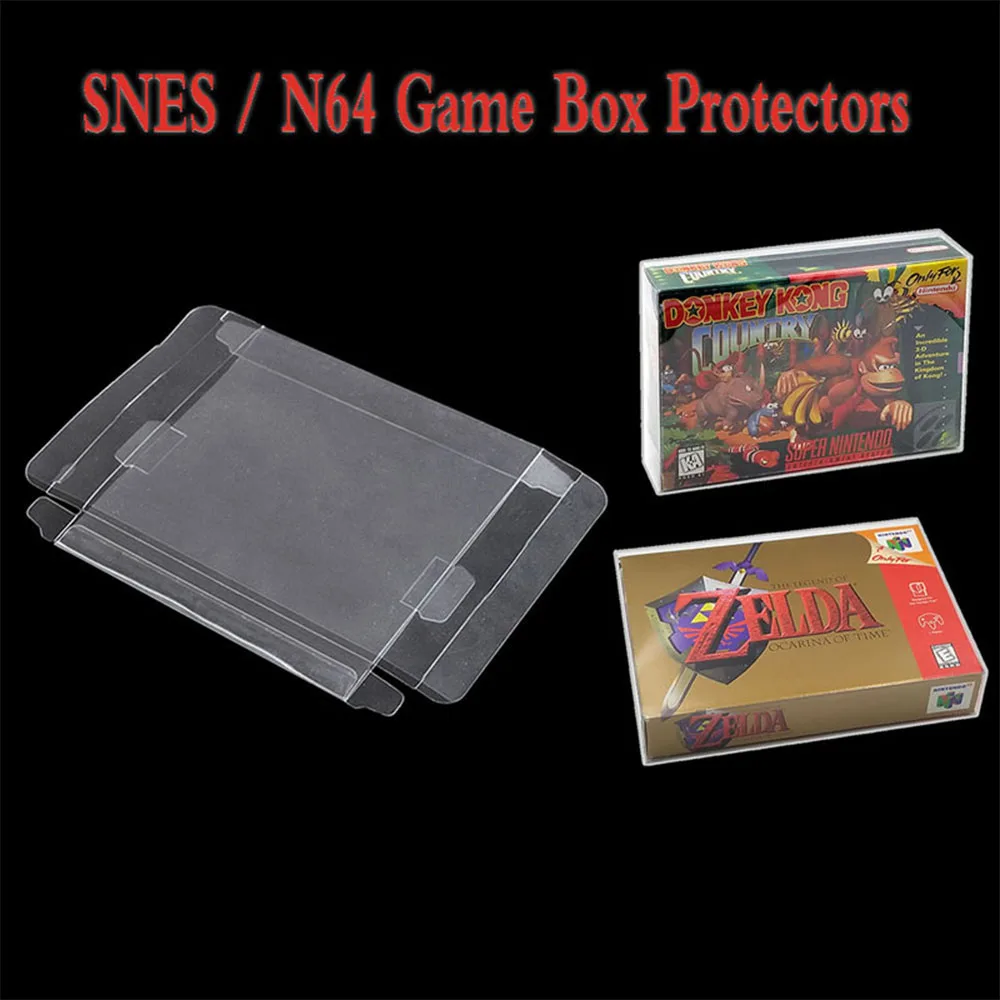 Clear PET Cartridge Display Box Plastic Protector Case Sleeves Cover for SNES N64 CIB Boxed Games Cart Box 50pcs/Lot