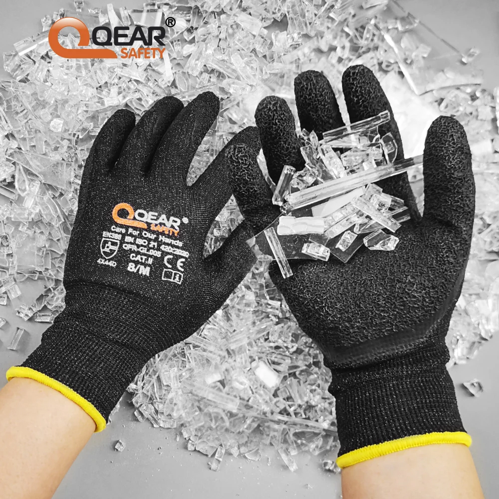 QearSafety Black HPPE Cut 5 Resistance Work Safety Glove, Latex Rubber Palm Coated, Heavy and Medium Job Handling Protect