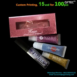 100pcs Custom Printing Clear Label eyelashes eyeshadow palette lipstick lip gloss makeup 3D Mink Tube Box Case Packaging Sticker