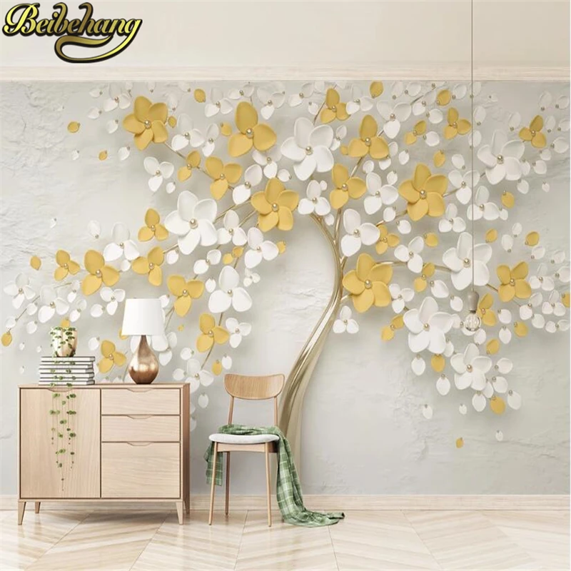 

beibehang custom photo wallpaper TV background wallpaper flooring mural Golden white embossed flowers wall paper for living room