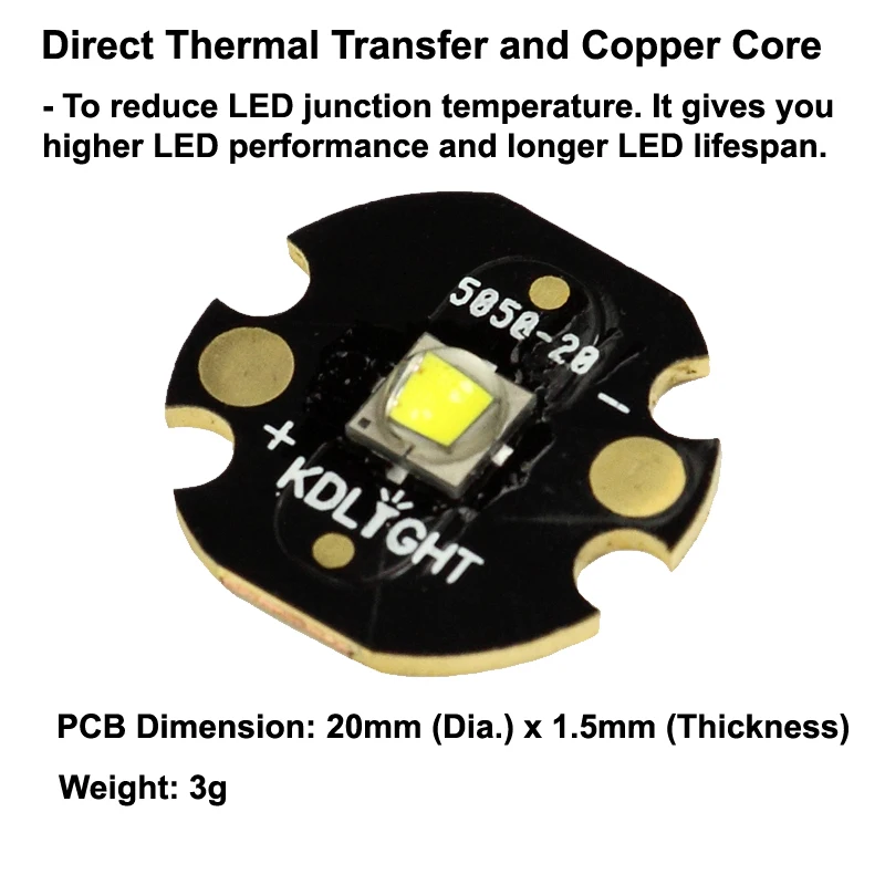 Luminus SST-40 N5 DD Neutral White 5000K LED Emitter with KDLITKER 16mm / 20mm DTP Copper MCPCB