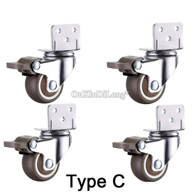 

4PCS 1.5 Inch L Type Furniture Flower Stand Casters Crib Rubber Wheel Swivel Mute Brake Caster Furniture Hardware Fittings