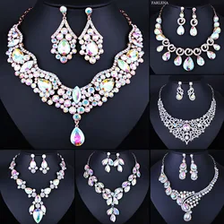 FARLENA Wedding Jewelry Clear Crystal Rhinestones Water Drop Necklace Earrings Set for Women Bride Dubai  Sets