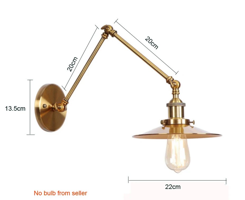 wecus Amerikanische Retro-Wandleuchte mit verstellbarem langem Arm, flexible goldene Lampe, Restaurant-Nachttisch, einziehbare Beleuchtungskörper 4