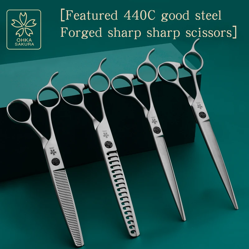 Pets Professional Left-hand ScissorsStraight CutCurved Teeth ScissorsLeft-handed Special Dog Hair Trimming Grooming Scissors