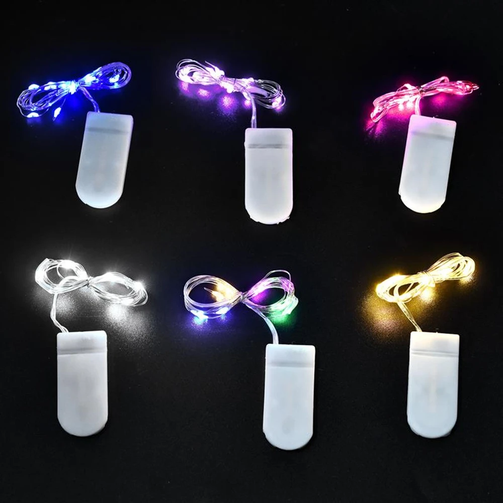 10pcs Copper Wire Fairy Lights Led String Lights 2m 20 Leds 9 Color Mini Garlands Christmas Wedding Decor Use Battery CR2032