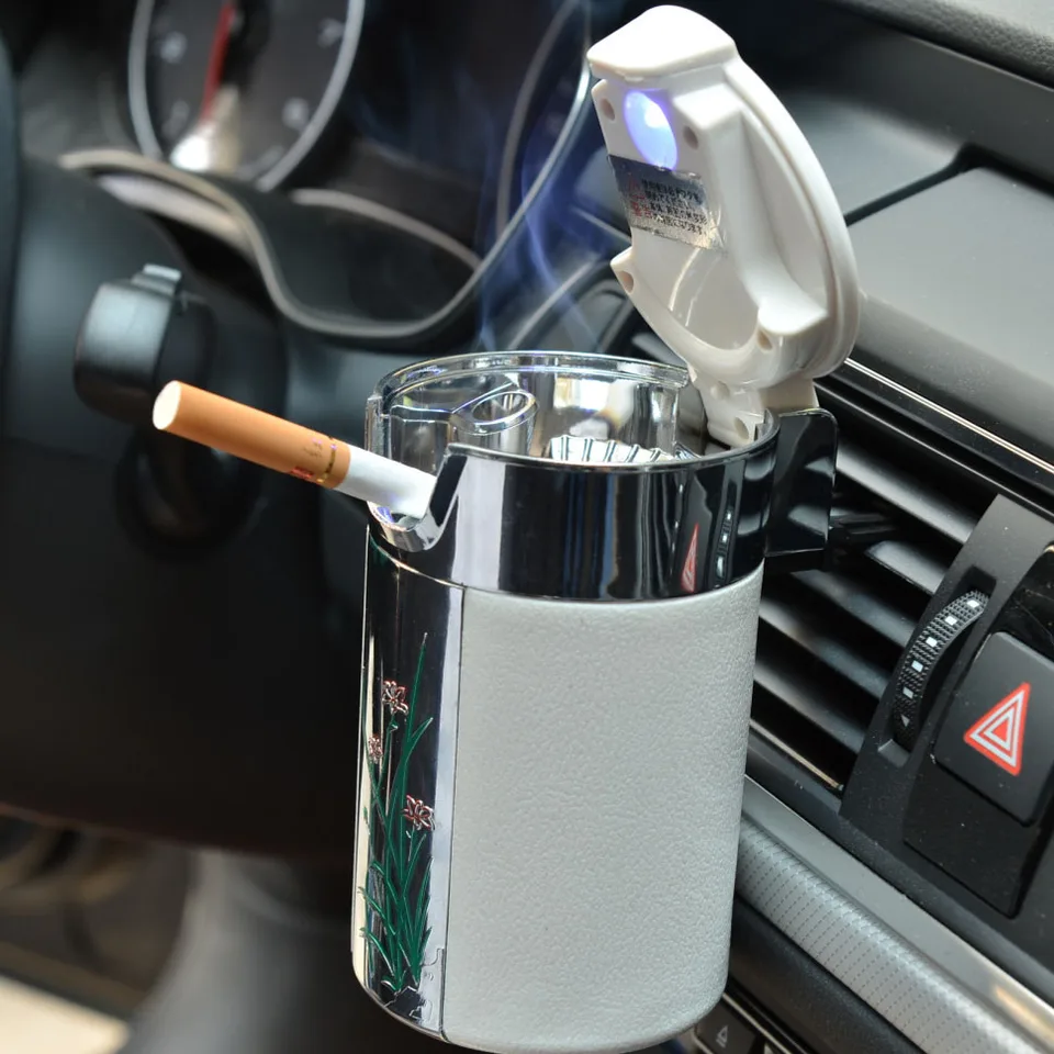 cigarette holder car Car Ashtray Smokeless Portable with LED Light Carbon Fiber Cigar Cigarette  Ashtray for Auto Vehicle