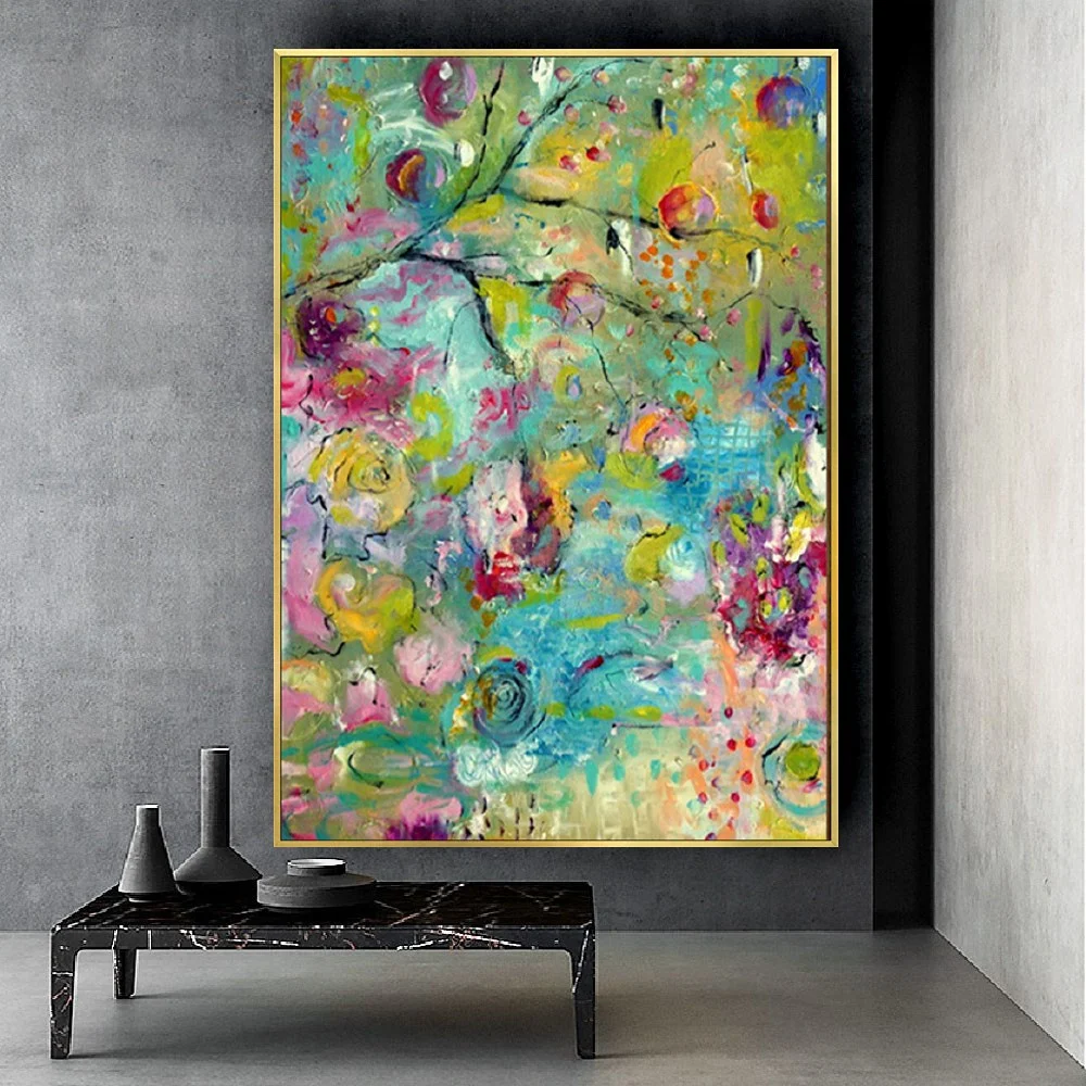 Abstract Handmade Flower Oil Painting On Canvas Wall Art Picture Items Textured Acrylic Poster Graffiti Salon Decor  Exhibits