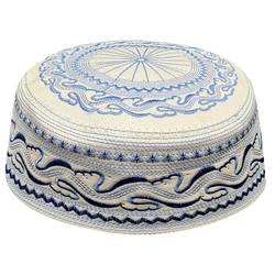 Kippot Blue Fine Embroidered Muslim Fashion Prayer Caps For Mens African Islamic Hats Indian Round Caps Topi Kufi Jewish Kippah