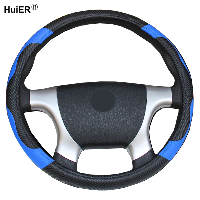 Car Steering Wheel Cover Bus Truck For 36 38 40 42 45 47 50 CM Out Diameters Blue Red Microfiber Leather Steering-wheel Wrap