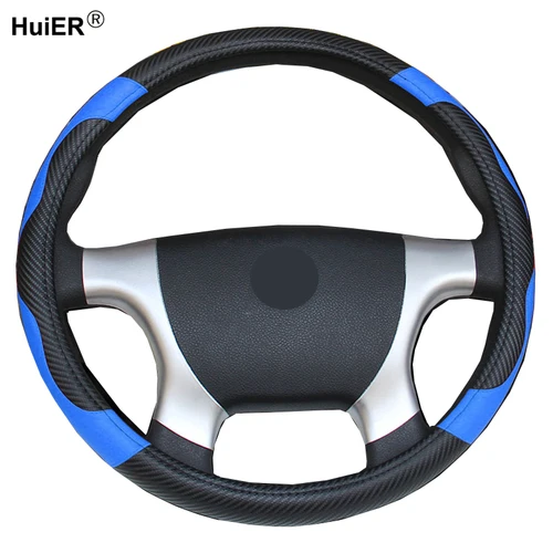 Protector para volante de coche, autobús, camión, para 36 38 40 42 45 47 50 CM de diámetro exterior, envoltura para volante de cuero de microfibra azul y rojo