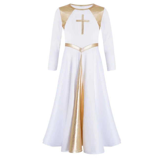 Kids Meisjes Kerk Party Lange Jurken Tiener Lange Mouwen Cross Liturgical Lof Dans Tuniek Jurk Maxi Gewaad Aanbidding Kostuum AliExpress