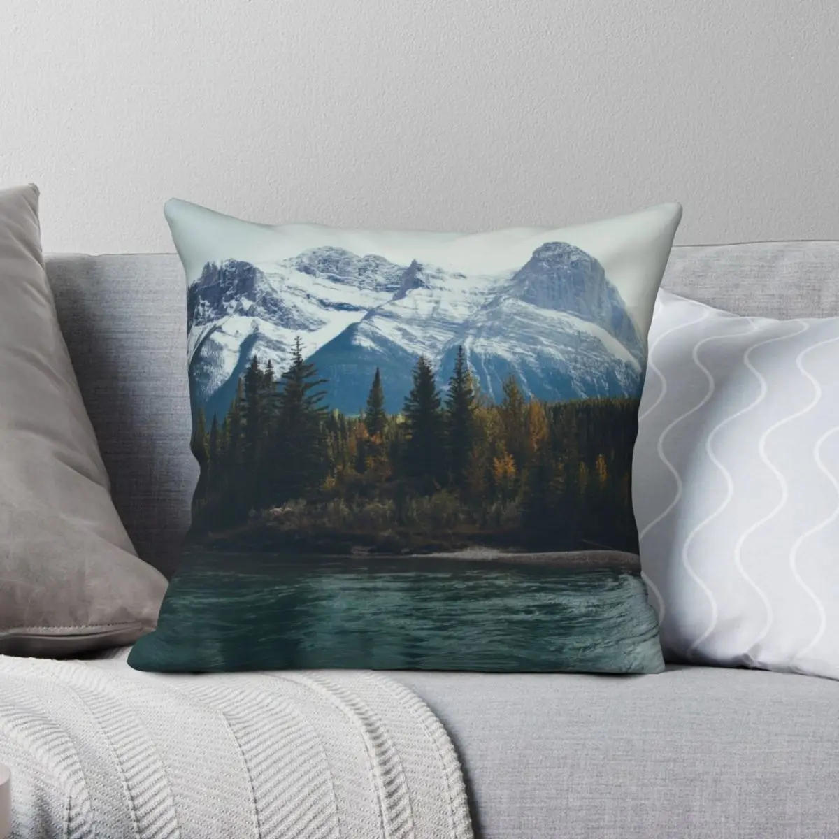 Mountain River Square Pillowcase Polyester Linen Velvet Pattern Zip Decor Pillow Case Sofa Seater Cushion Cover