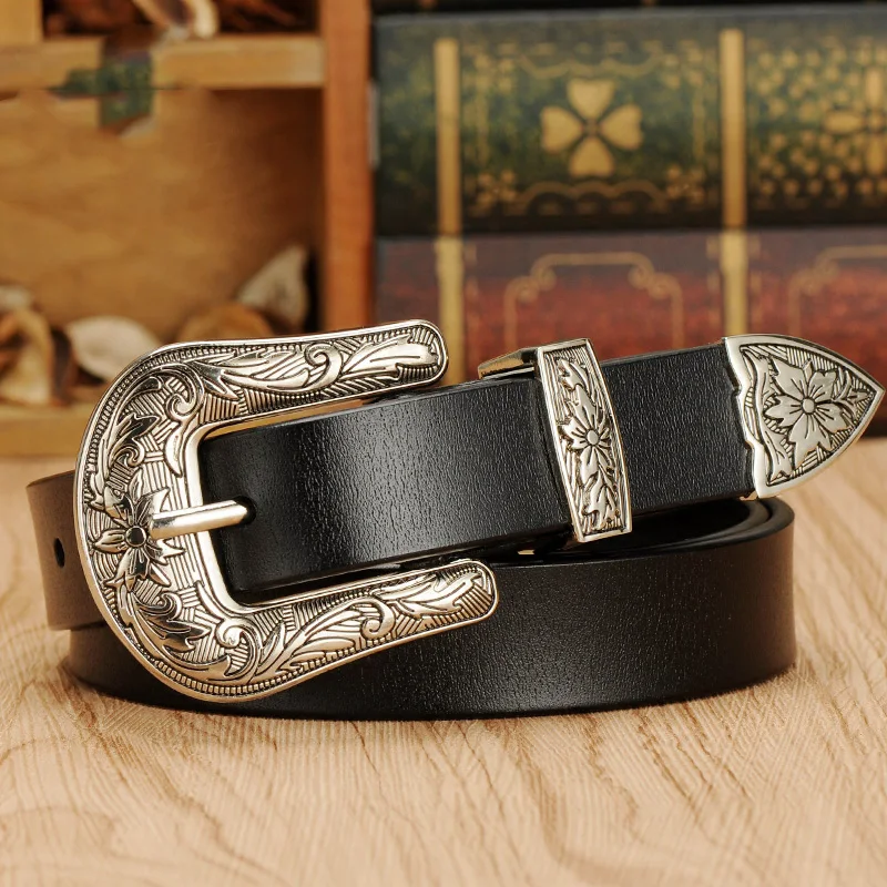 TOTRUST Belt For Women Dress Woman Vintage Luxury Strap Female Belts Second Layer Cow Skin Top Quality  Retro Punk Belt For Jean