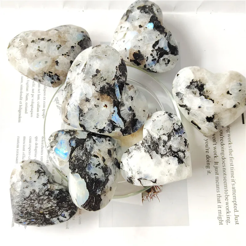 Blue Moonstone Love Heart Shape Luck Fortune Success Abundance Reiki Crystal