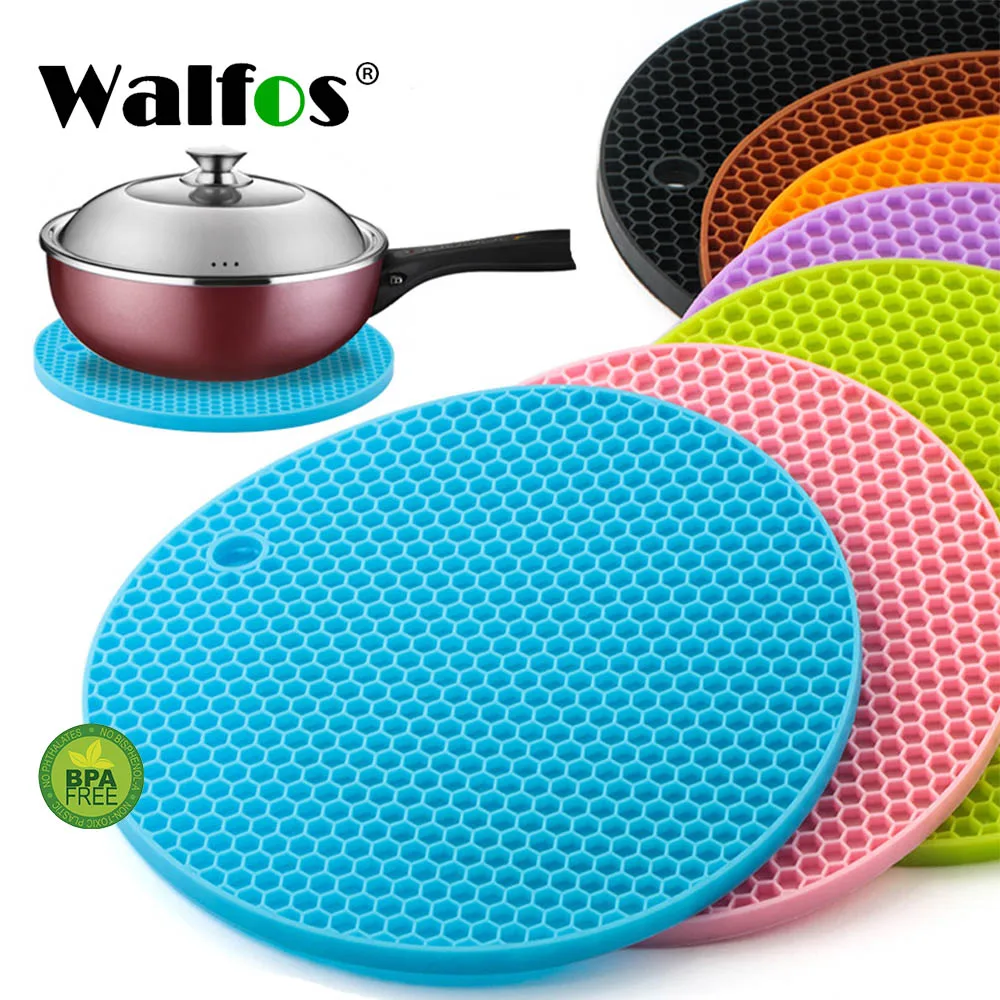 

WALFOS NonSlip Heat Resistant Kitchen Cooking Hot Pot Cover Holder Pad-Silicone Rubber Pot Lid Holder-Silicone Trivets Mat