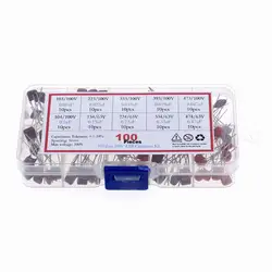 100pcs 10 Values CBB Capacitor Set Metallized Polyester Film Capacitors Assortment Kit 10nF~470nF 22NF 47NF 100NF 0.47uf 0.1uf