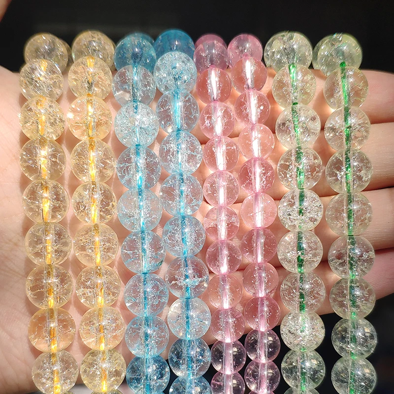 6/8/10mm Multi-color Snow Cracked Crystal Beads Round Loose Quartz Crystal Beads for Jewelry Making DIY Bracelet