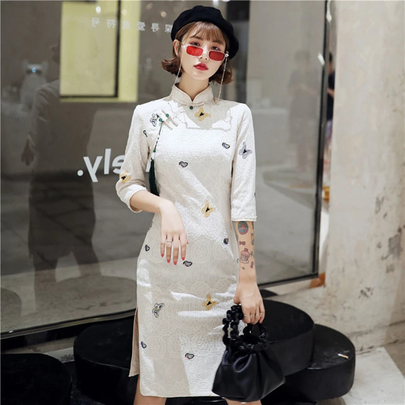 

Lovely Cheongsam Young Girl Short Cheongsam XL Slim Sexy Lace Dress Chinese Traditional Retro Cheongsam Women Daily Qipao Dress