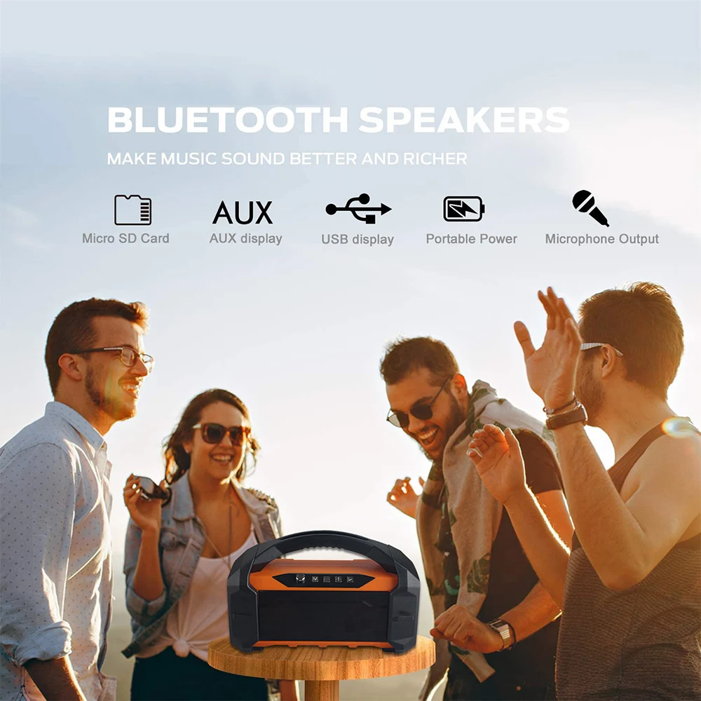 Портативный bluetooth-динамик с микрофоном, беспроводная уличная музыкальная стерео колонка с басами, сабвуфером, поддержкой FM, TF, Aux и диктофона