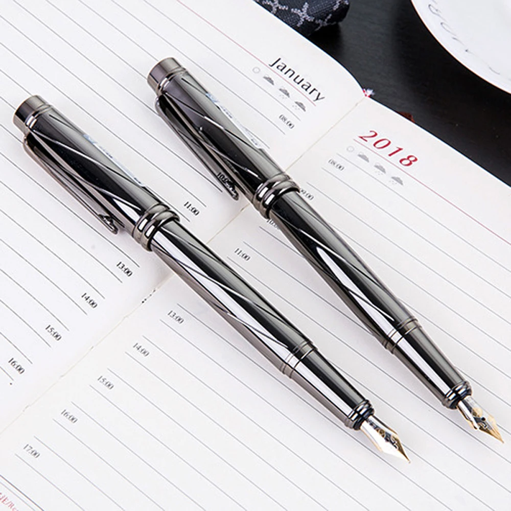 High Quality Luxury Silver Plating Fountain Pen Business Writing Ink Pens Metal 0.5mm School Student Stationery Supplies