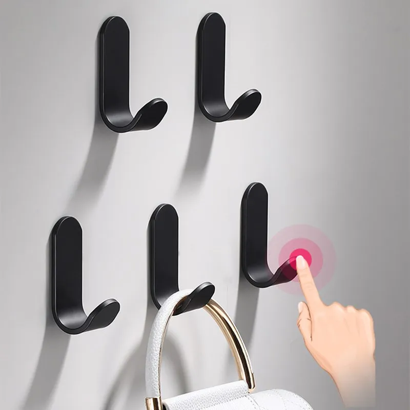 Decorative Hook Black/White Space Aluminum Bathroom Towel Hook Door Hooks Kitchen Free Of Nail Wall Adhesive Robe Hooks Hardware