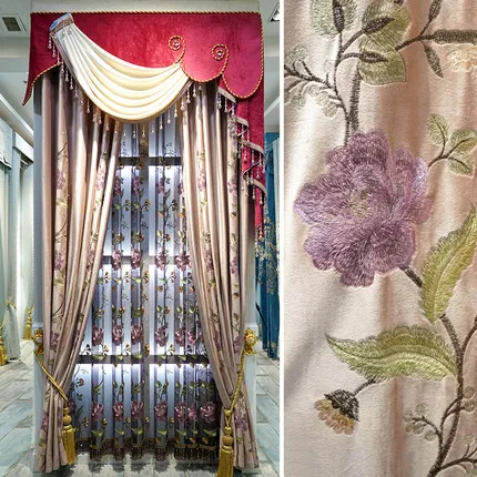 Luxury flannelette embroidered curtain living room bedroom shade festive atmosphere villa Piazza curtain product customization