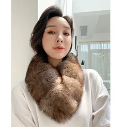 Luxury Real Fox fur Scarf Lady Sable Color Women Winter Warm Fur Collar With Magnet fasten Wraps Rings