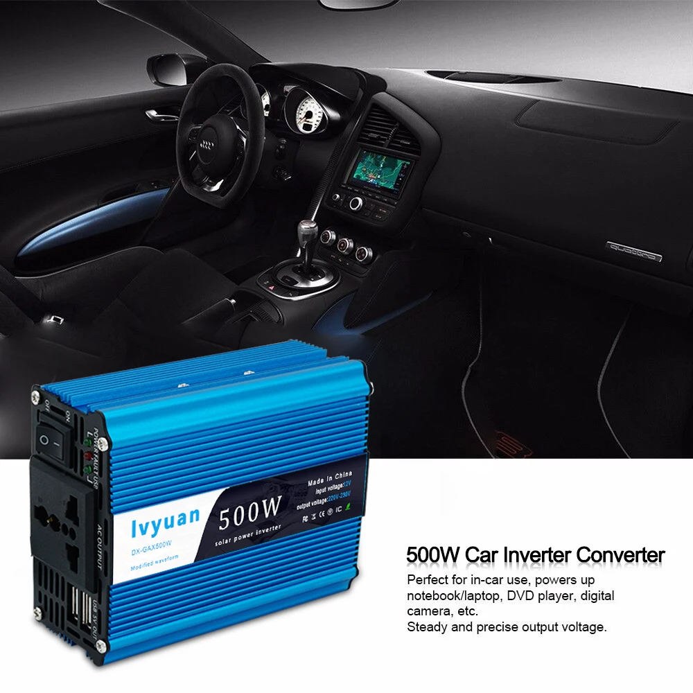 MINI Inverter per auto da 500W da 12V cc a 110V 220V ca doppia ventola USB raffreddamento Inverter a onda sinusoidale modificata