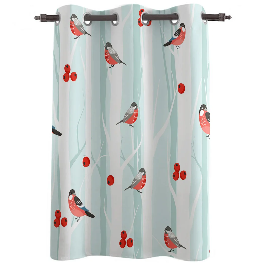 Winter Forest Wild Fruit Bird Window Curtains Living Room Kitchen Curtains for Bedroom Left and Right Biparting Open Curtains