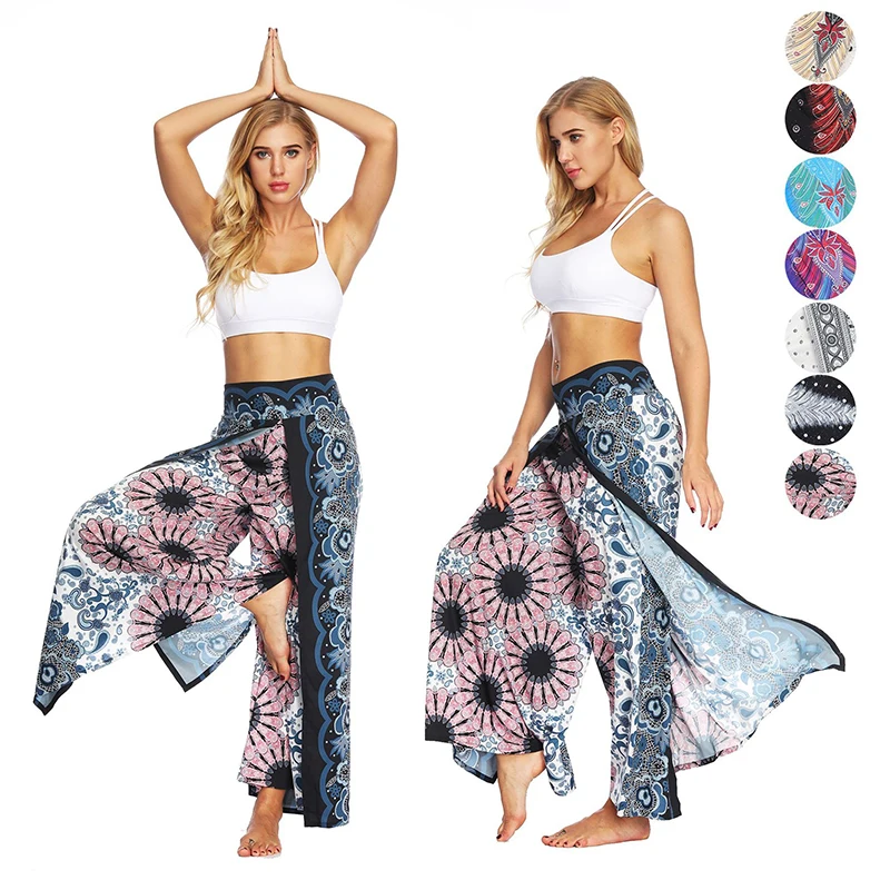 

Women's Yoga Mandala Open Leg Pants Comfort Wide Leg Gym Psy Hippie Aladdin Bohemian Pants Printed Thai Split Leg Harem Pants