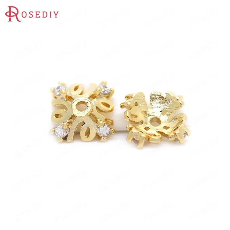 

(C479)6 pieces 7mm High Quality Gold Color Brass with Zircon Square Beads Caps Diy Jewelry Findings Accessories wholesale